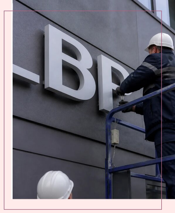 Изготовление и монтаж наружных букв на подложке в Воркуте